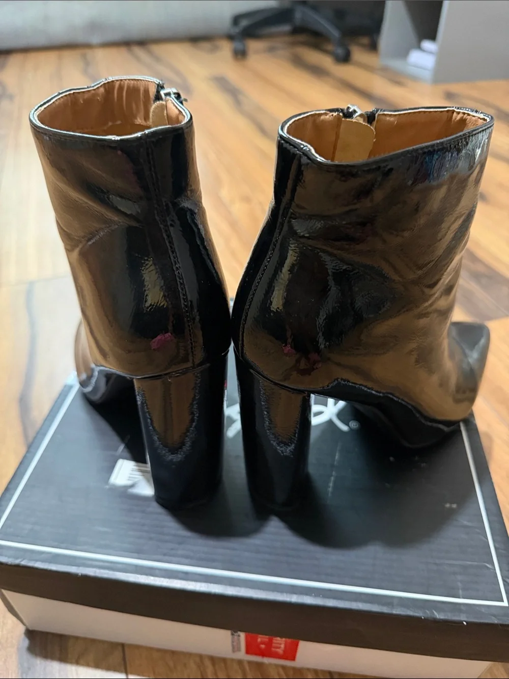 Patent Pointed-Toe Black Ankle Boots - Women's